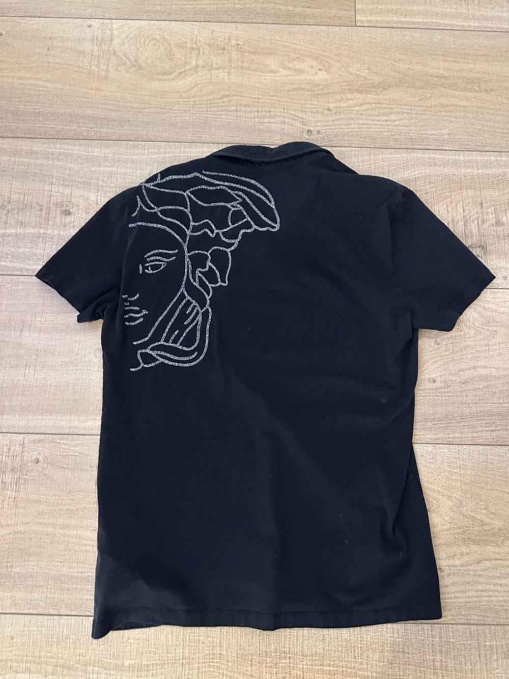 Men's Versace Black Short-Sleeve polo Shirt with Embroidered Medusa Graphic